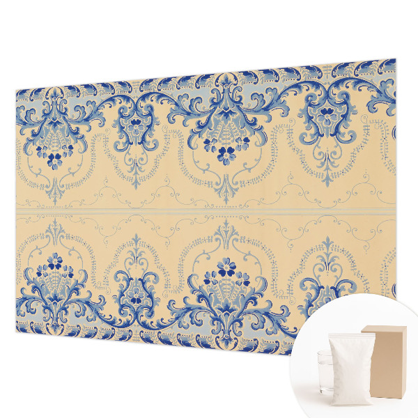 Mural decorativo con adornos azules