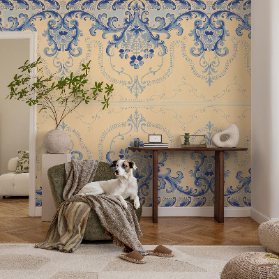 Mural decorativo con adornos azules