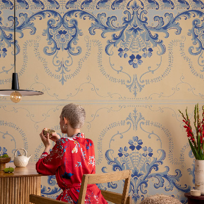 Mural decorativo con adornos azules
