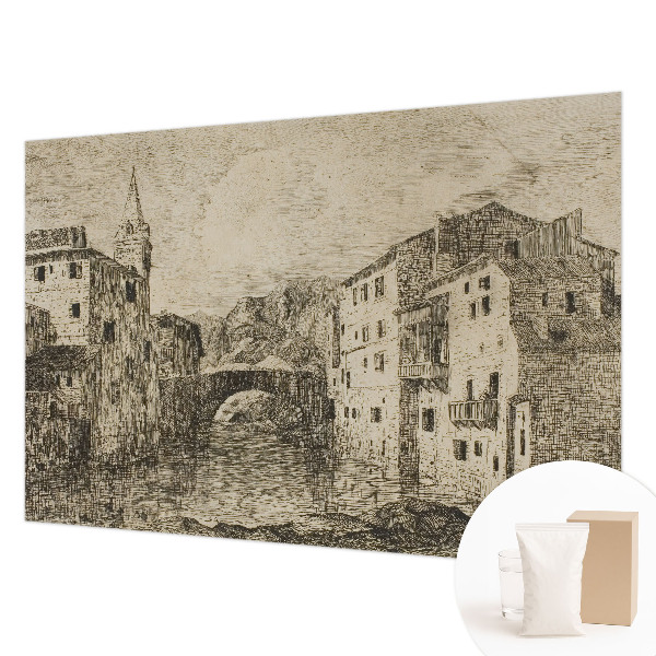 Papel mural con patrón decorativo con motivo de panorama de la ciudad