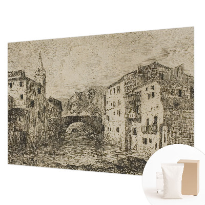 Papel mural con patrón decorativo con motivo de panorama de la ciudad