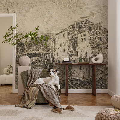 Papel mural con patrón decorativo con motivo de panorama de la ciudad