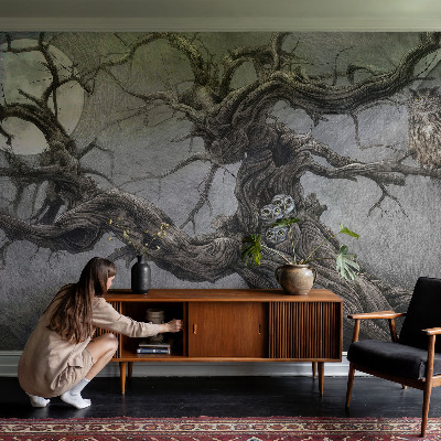 Mural de pared con estampado hermoso con un búho misterioso como motivo