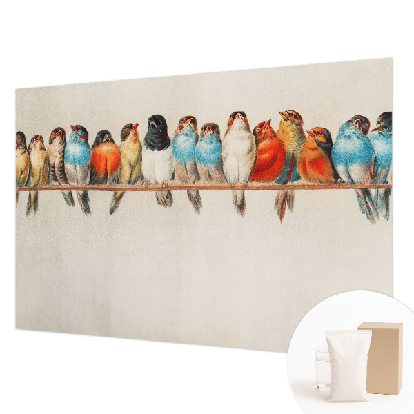 Papel mural con patrón decorativo con diseño de pájaros sobre una rama