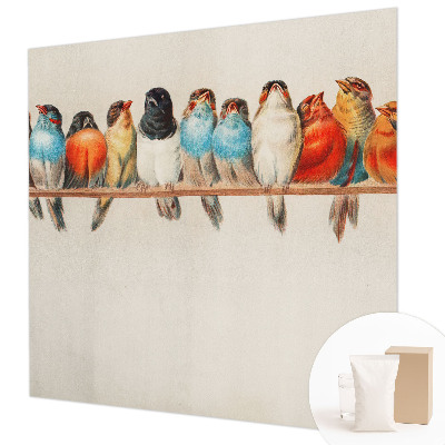 Papel mural con patrón decorativo con diseño de pájaros sobre una rama