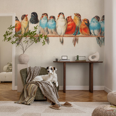 Papel mural con patrón decorativo con diseño de pájaros sobre una rama