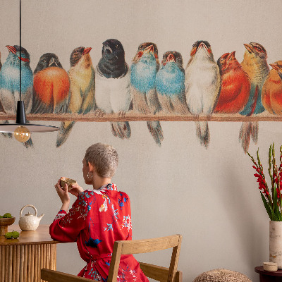 Papel mural con patrón decorativo con diseño de pájaros sobre una rama
