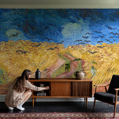 Mural decorativo con un paisaje de campo