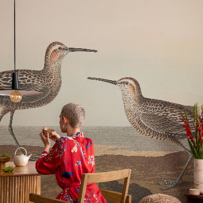 Fotomural decorativo para cabecero de cama con diseño de siluetas de pájaros