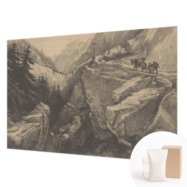 Papel mural con patrón decorativo con un motivo de montañas pintorescas