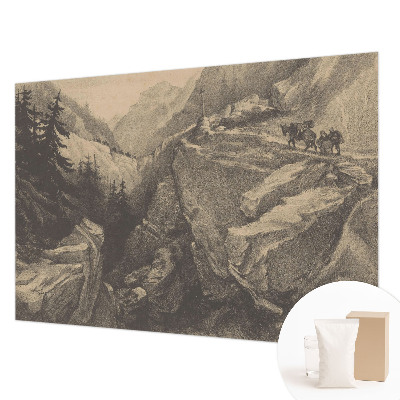 Papel mural con patrón decorativo con un motivo de montañas pintorescas