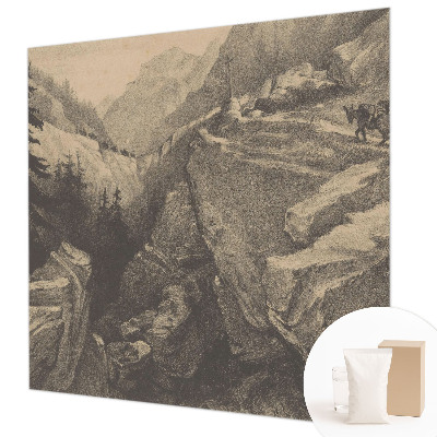 Papel mural con patrón decorativo con un motivo de montañas pintorescas