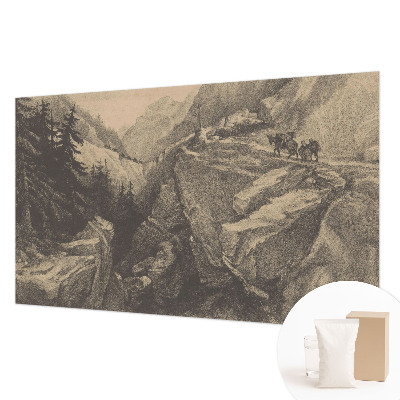 Papel mural con patrón decorativo con un motivo de montañas pintorescas