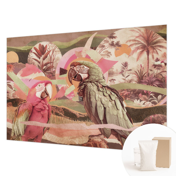 Fotomural decorativo para cabecero de cama con diseño de aves tropicales