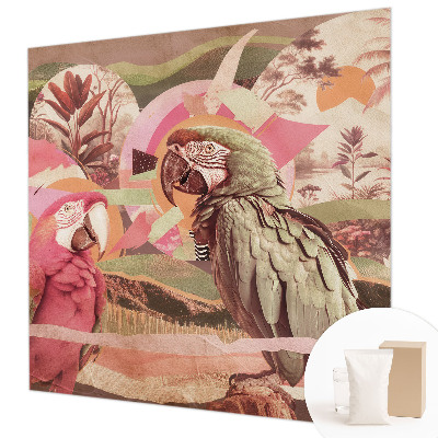 Fotomural decorativo para cabecero de cama con diseño de aves tropicales