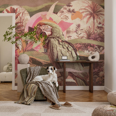 Fotomural decorativo para cabecero de cama con diseño de aves tropicales