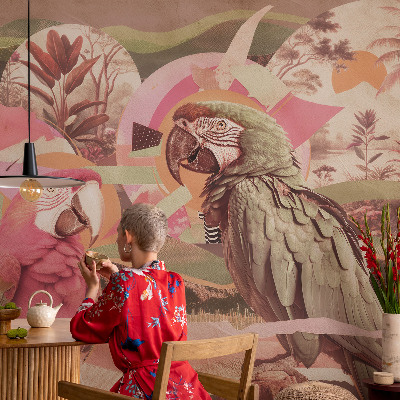 Fotomural decorativo para cabecero de cama con diseño de aves tropicales