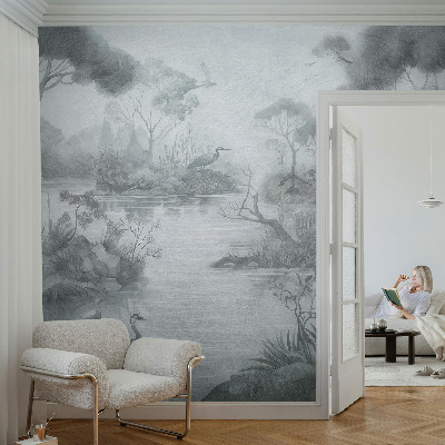 Papel mural con patrón decorativo con un paisaje natural
