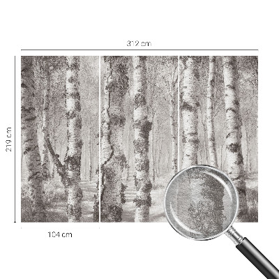 Fotomural decorativo para cabecero de cama con un motivo de bosque de abedules