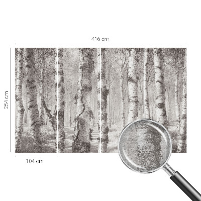 Fotomural decorativo para cabecero de cama con un motivo de bosque de abedules