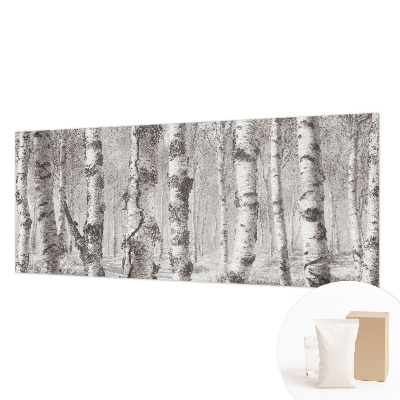 Fotomural decorativo para cabecero de cama con un motivo de bosque de abedules