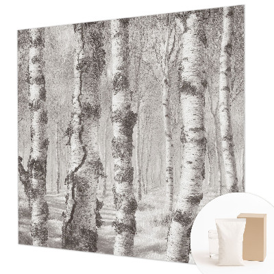Fotomural decorativo para cabecero de cama con un motivo de bosque de abedules