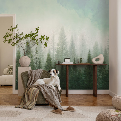 Papel mural texturado decorativo con diseño de un lobo en el bosque