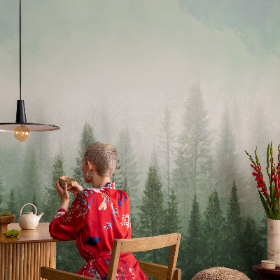Papel mural texturado decorativo con diseño de un lobo en el bosque