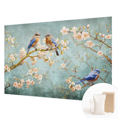 Mural decorativo con diseño de aves de primavera