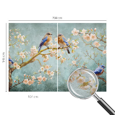Mural decorativo con diseño de aves de primavera