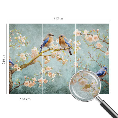 Mural decorativo con diseño de aves de primavera
