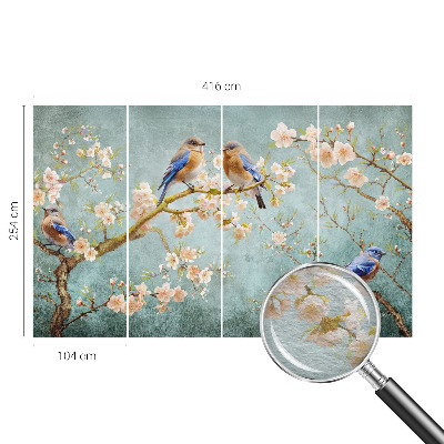 Mural decorativo con diseño de aves de primavera