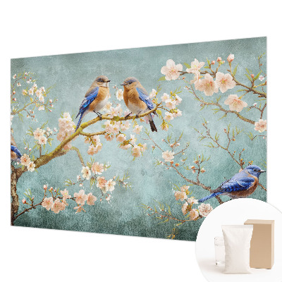 Mural decorativo con diseño de aves de primavera