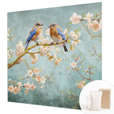 Mural decorativo con diseño de aves de primavera