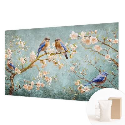 Mural decorativo con diseño de aves de primavera