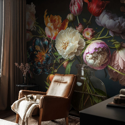 Papel mural con patrón decorativo con motivo de ramo de flores