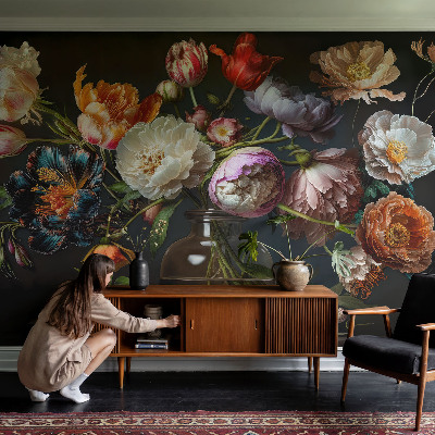 Papel mural con patrón decorativo con motivo de ramo de flores