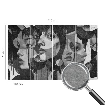 Mural decorativo con un diseño de rostros de mujeres