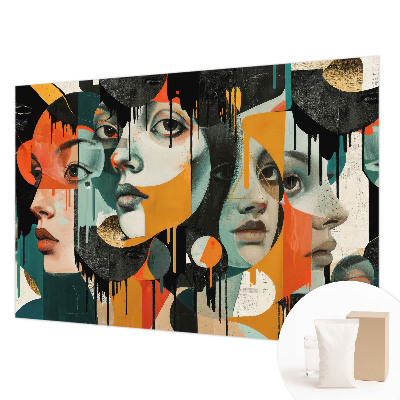 Fotomural decorativo para cabecero de cama con diseño de caras coloridas