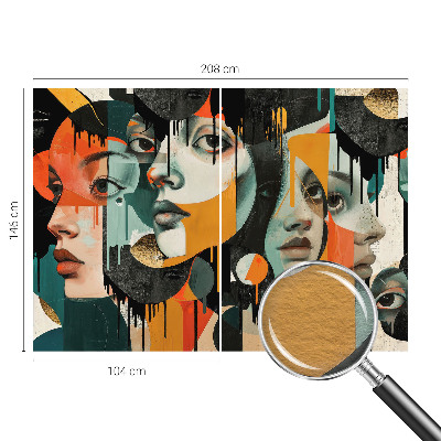 Fotomural decorativo para cabecero de cama con diseño de caras coloridas