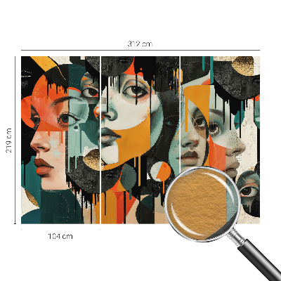 Fotomural decorativo para cabecero de cama con diseño de caras coloridas