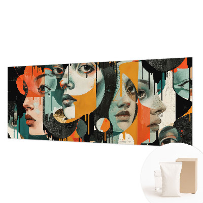 Fotomural decorativo para cabecero de cama con diseño de caras coloridas