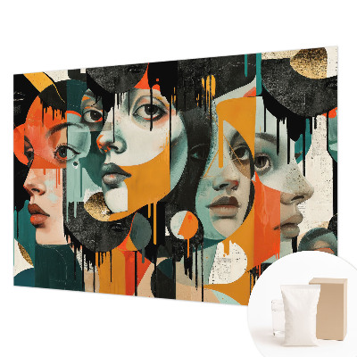 Fotomural decorativo para cabecero de cama con diseño de caras coloridas