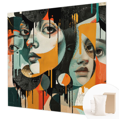 Fotomural decorativo para cabecero de cama con diseño de caras coloridas
