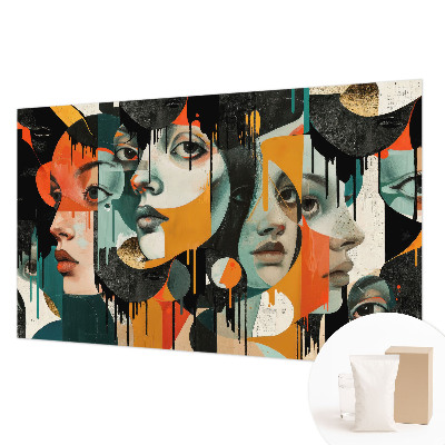 Fotomural decorativo para cabecero de cama con diseño de caras coloridas