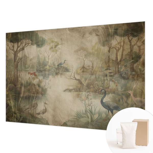 Papel mural texturado decorativo con un motivo de escena del bosque
