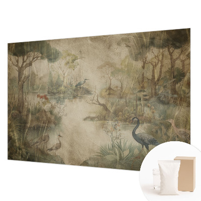 Papel mural texturado decorativo con un motivo de escena del bosque