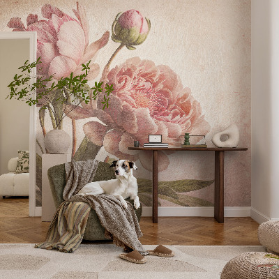 Mural decorativo con diseño de peonías delicadas
