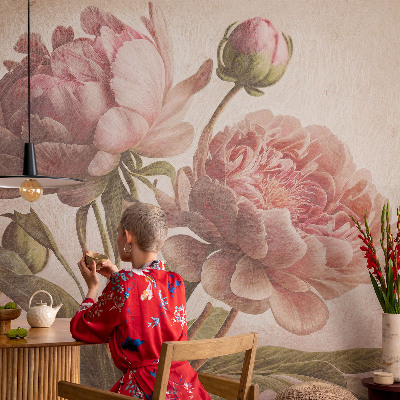 Mural decorativo con diseño de peonías delicadas