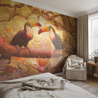 Mural de pared con estampado hermoso con tucanes coloridos